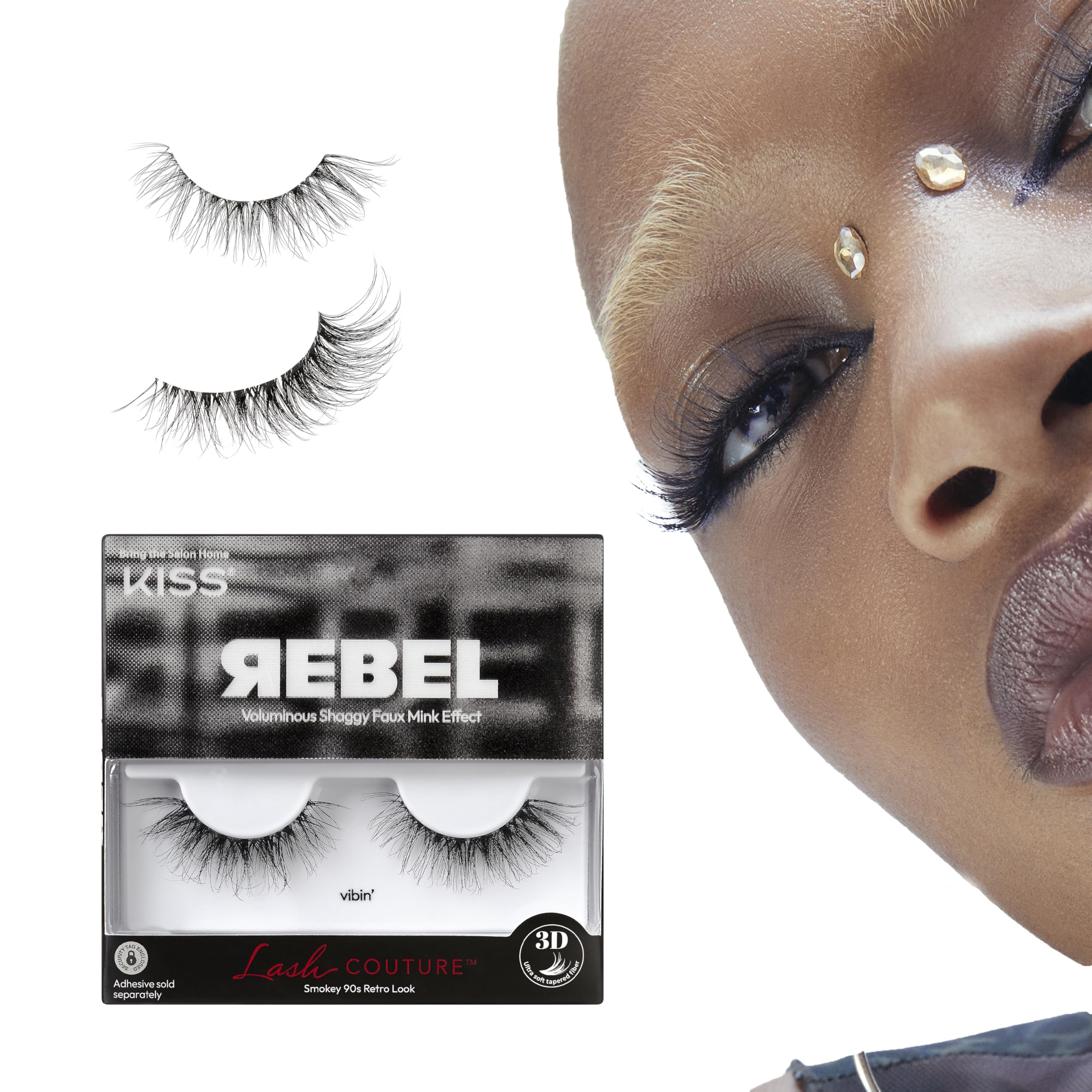 KISS Lash Couture Rebel Collection False Eyelashes Rockstar 12 mm Includes 1 Pair Of Lash Contact Lens Friendly Easy to Apply Reusable Strip Lashes